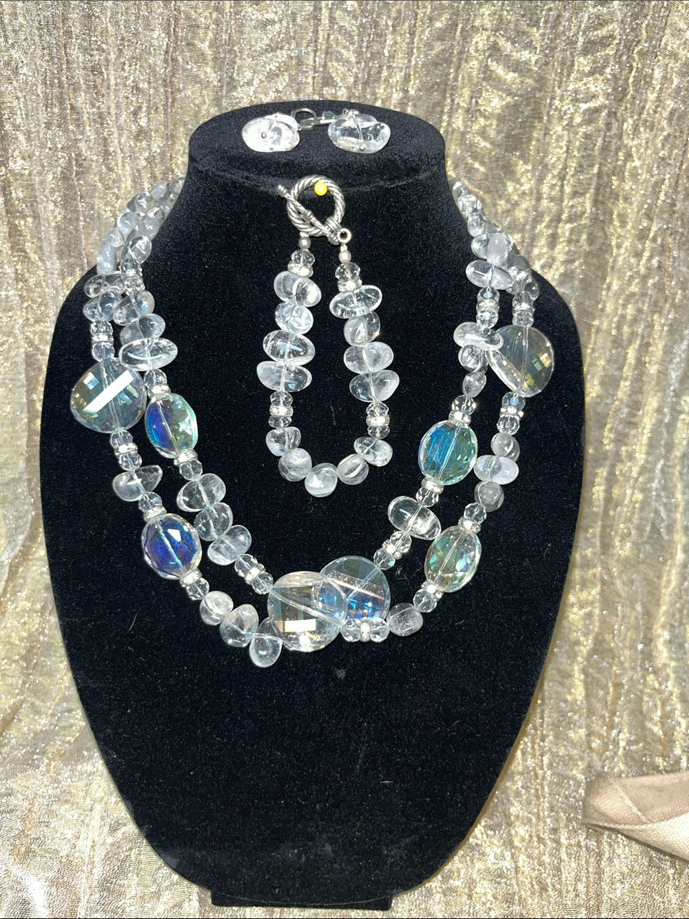 Iridescent Clear Crystal Multi-Strand Necklace Set - Clear